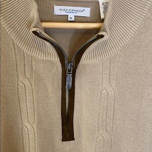 𝅺nwt Men’s Alex Cannon Cable Knit Sweater Cotton Quarter Zip Tan Beige Size XL